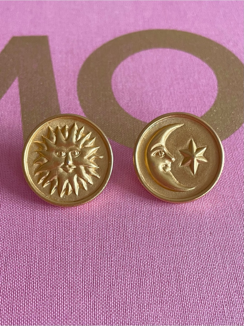 Vintage ANNE KLEIN 80s 90s Sun & Moon Gold-Tone Round Pierced Designer Earrings
